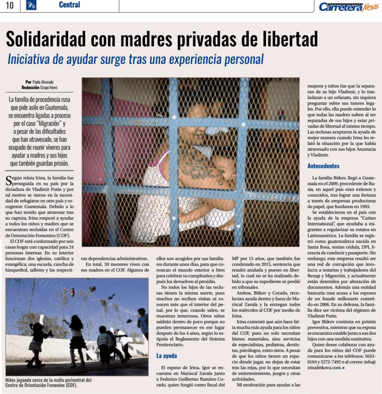 Solidaridad con Madres Privadas de Livertad - Carretera News Guatemala - Irina Bitkova